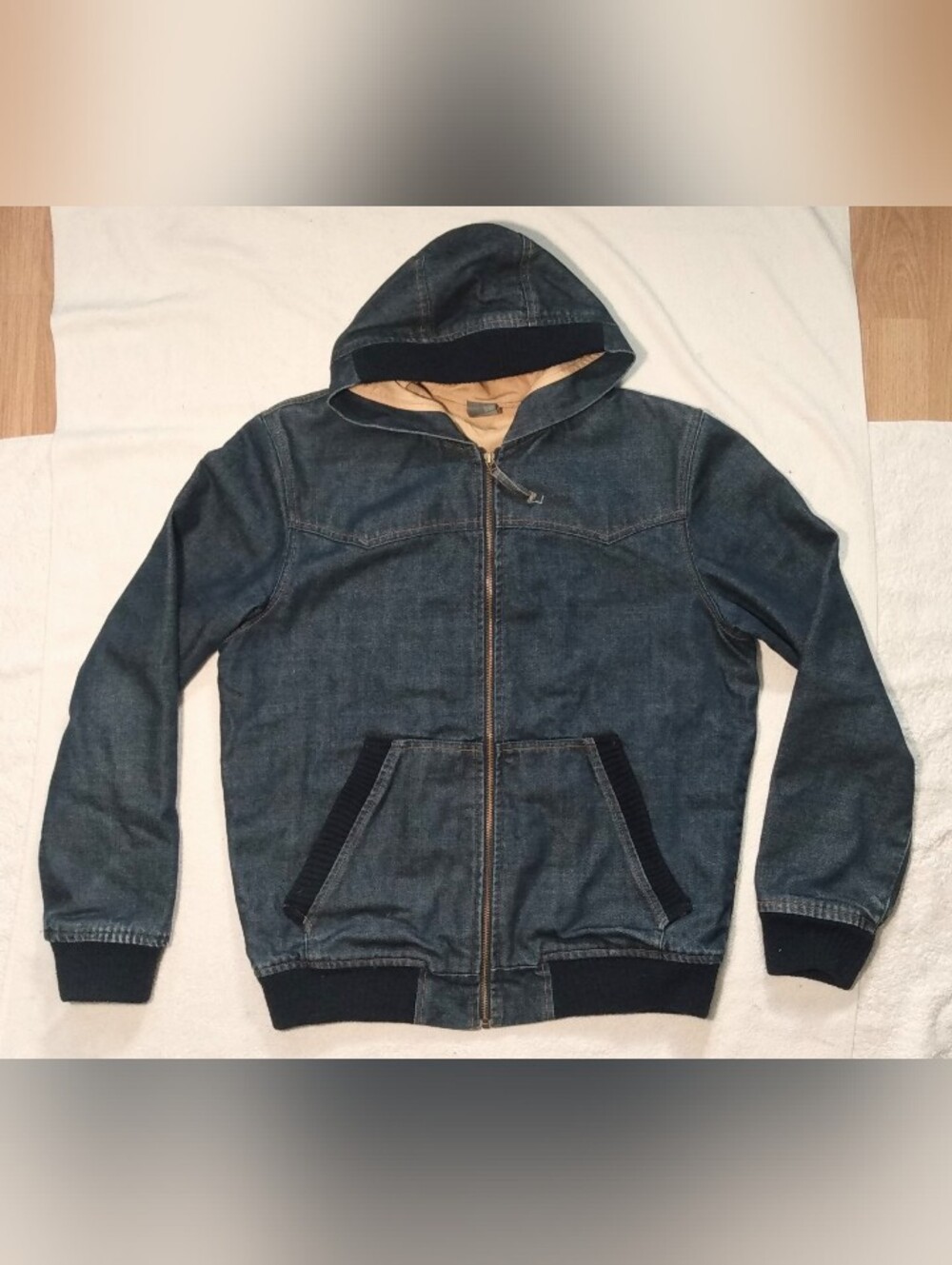 DIESEL 55 DSL Fully Lined Varsity Bomber Hooded Heavy Denim Jean Jacket - M / L